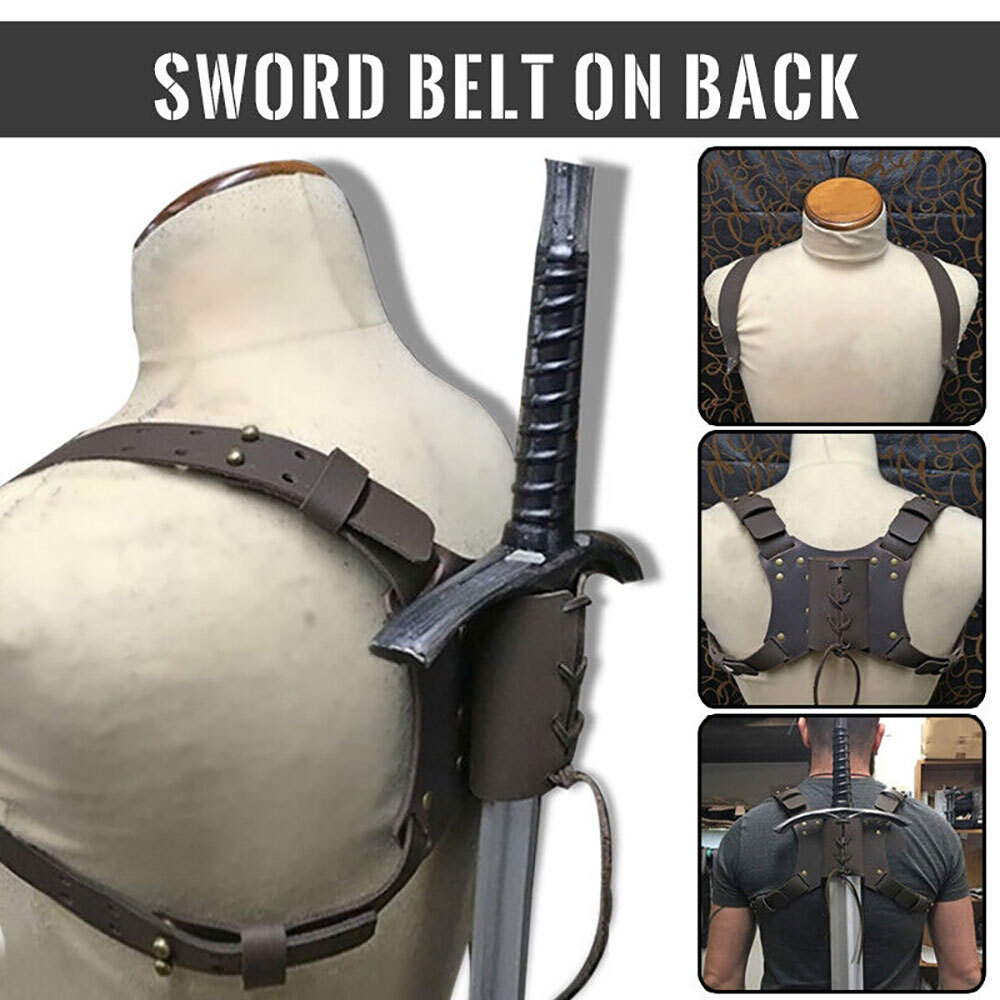Medieval Retro Back Sword Holder Back Scabbard Warrior Cosplay PU Leather USA