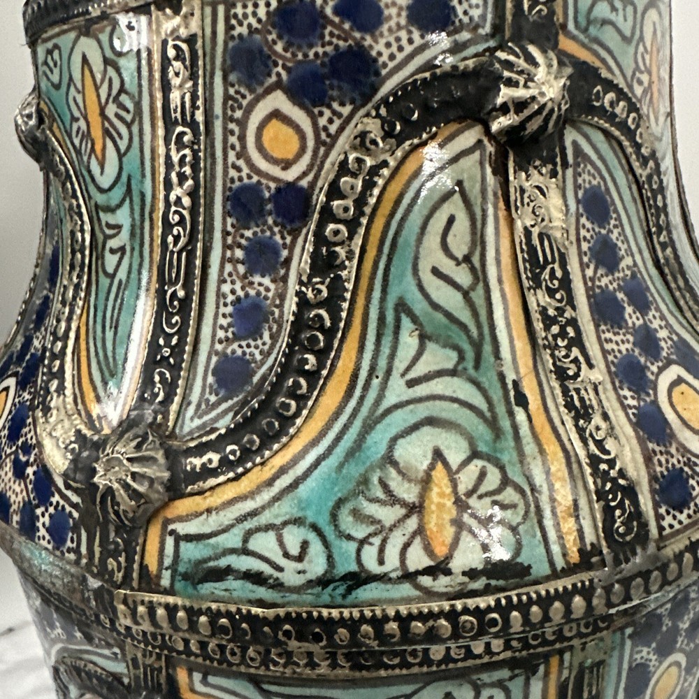 Antique Moroccan Jar With Silver Trim
