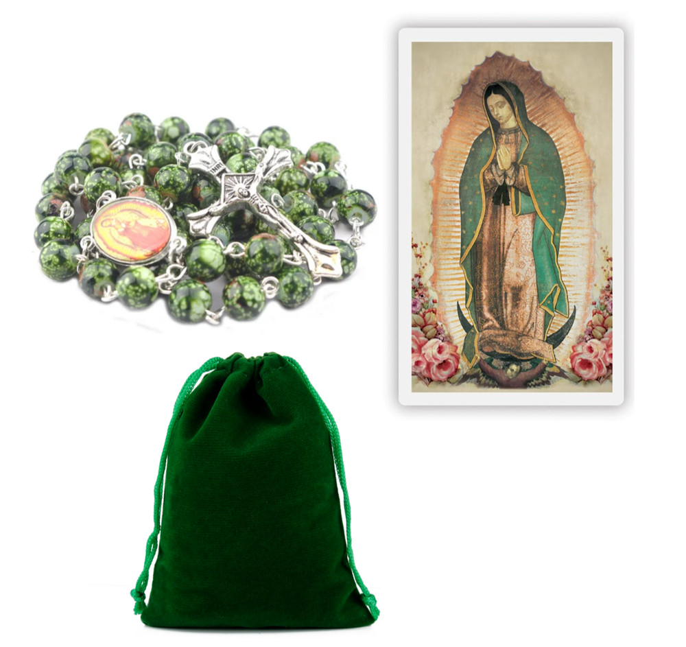 Our Lady of Guadalupe Rosary, Laminated Prayer Card & Pouch Catholic