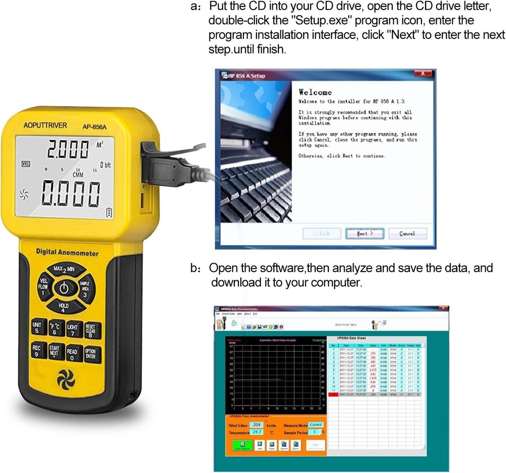 Precision Handheld Anemometer with USB Data Transfer | Wind Speed Meter AP-856A