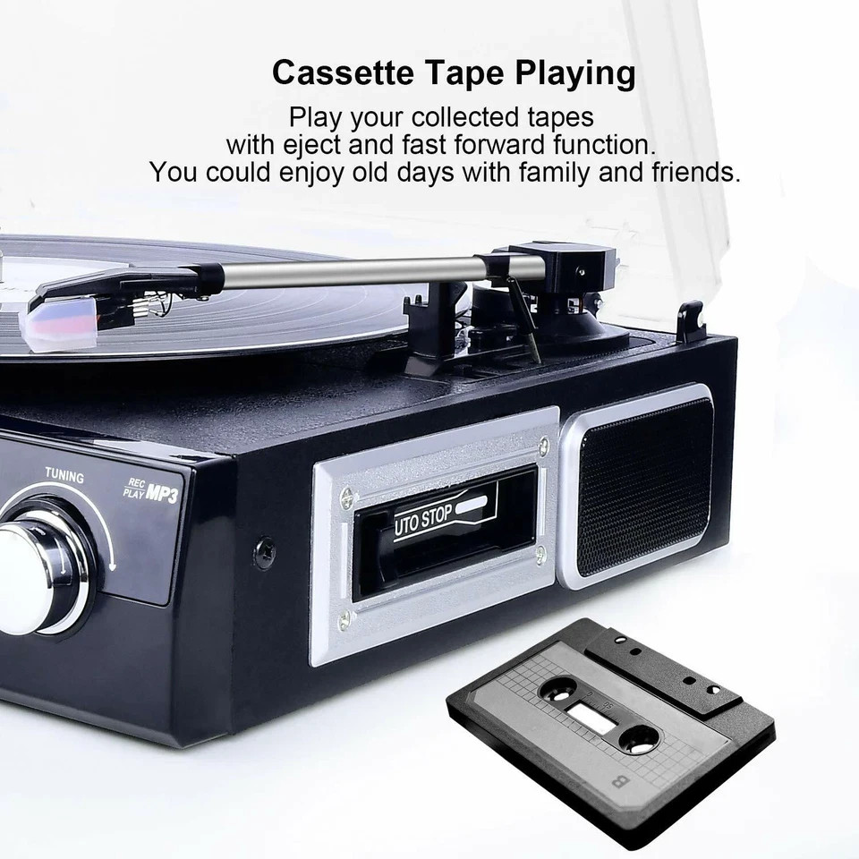 Bluetooth Record Player with Stereo Speakers Turntable for Vinyl to MP3