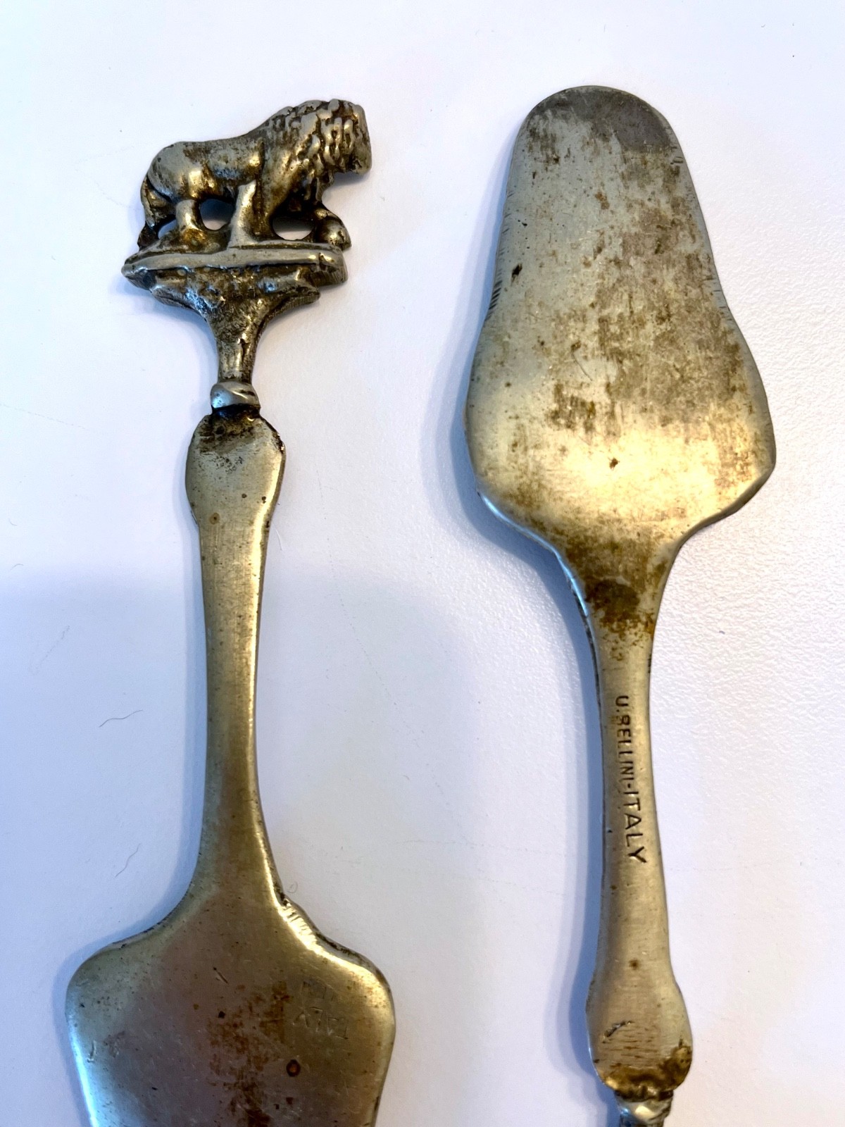 UGO BELLINI Serving Spoon & Fork Ornate Silver Plate Italy 6"