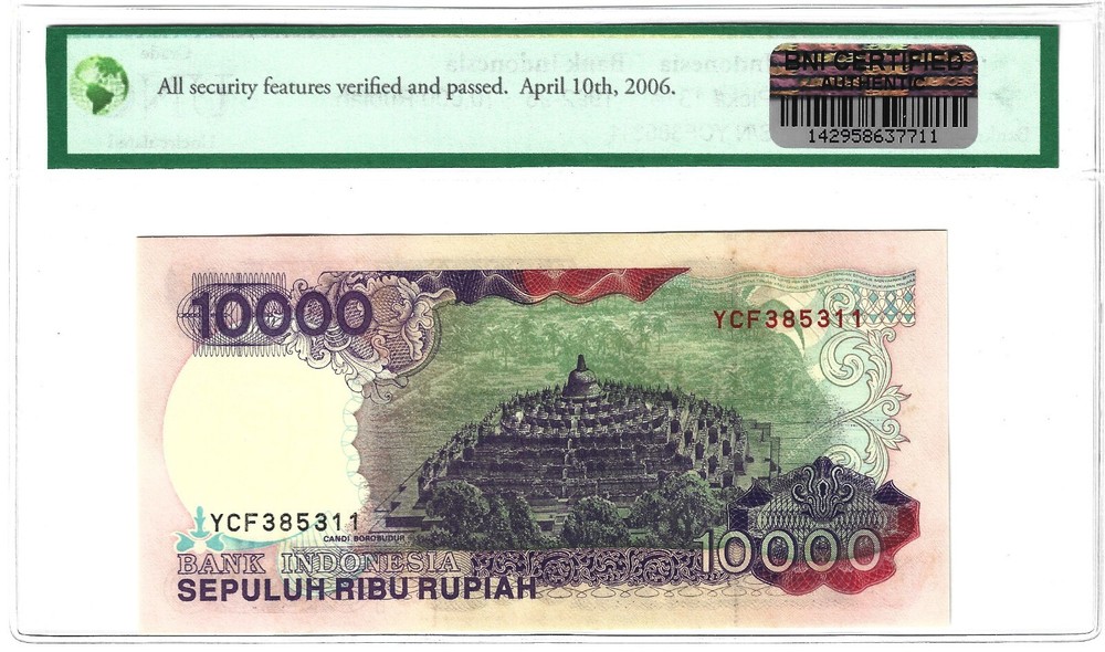 INDONESIA 10000 RUPIAH 1992-96 P 131 e UNC AUTHENTICATED