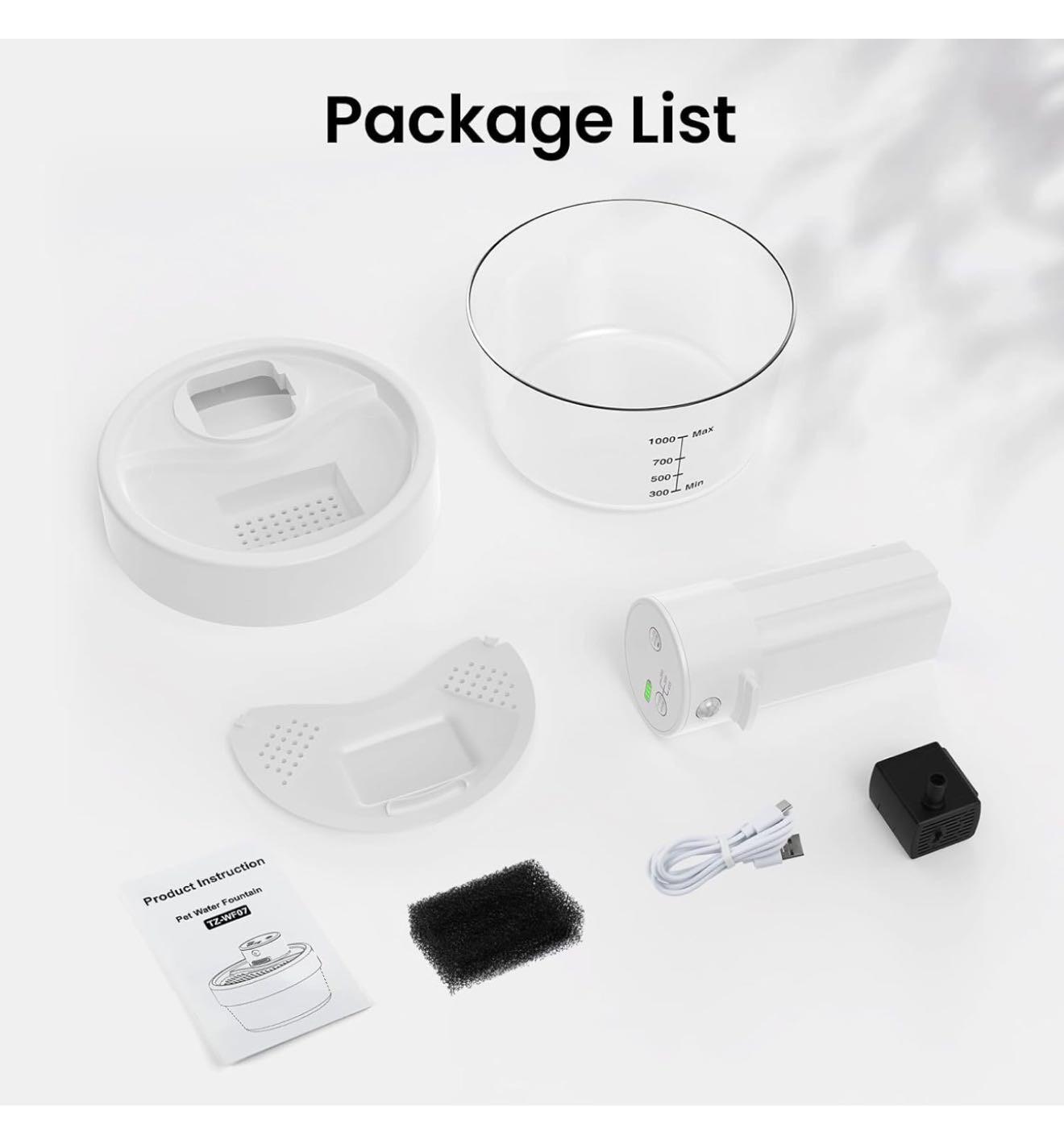 Cat Water Fountain, Battery Operated Water Fountains for Cats Indoor - 1L Wirele