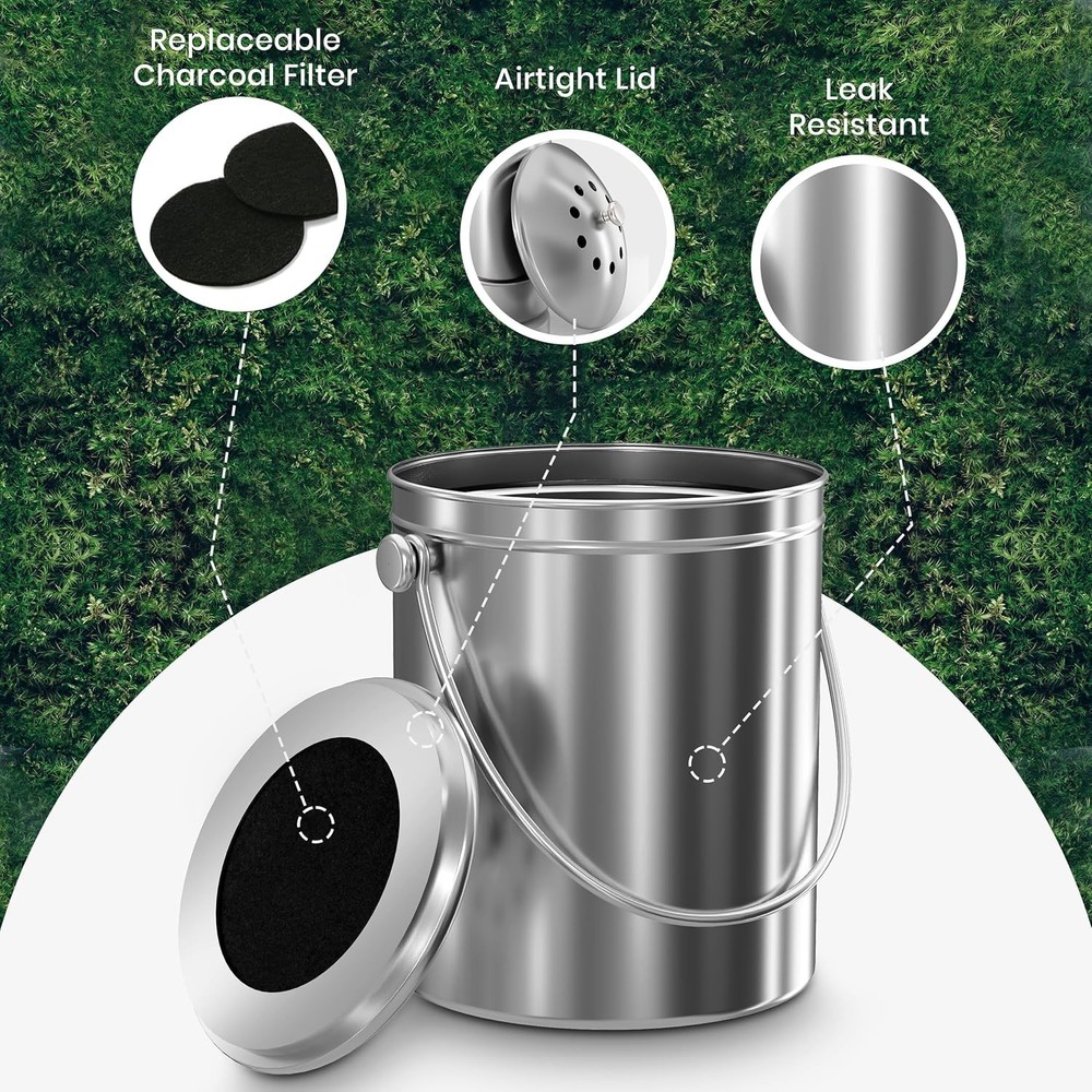 Utopia Kitchen Indoor Compost Bin Kitchen, Odorless Composting, 1.3 Gallon SS