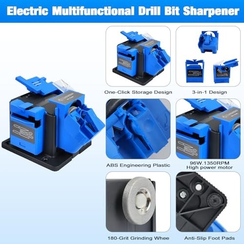 3-in-1 Electric Drill Bit Sharpener & Knife Sharpener Machine, Adjustable Angles