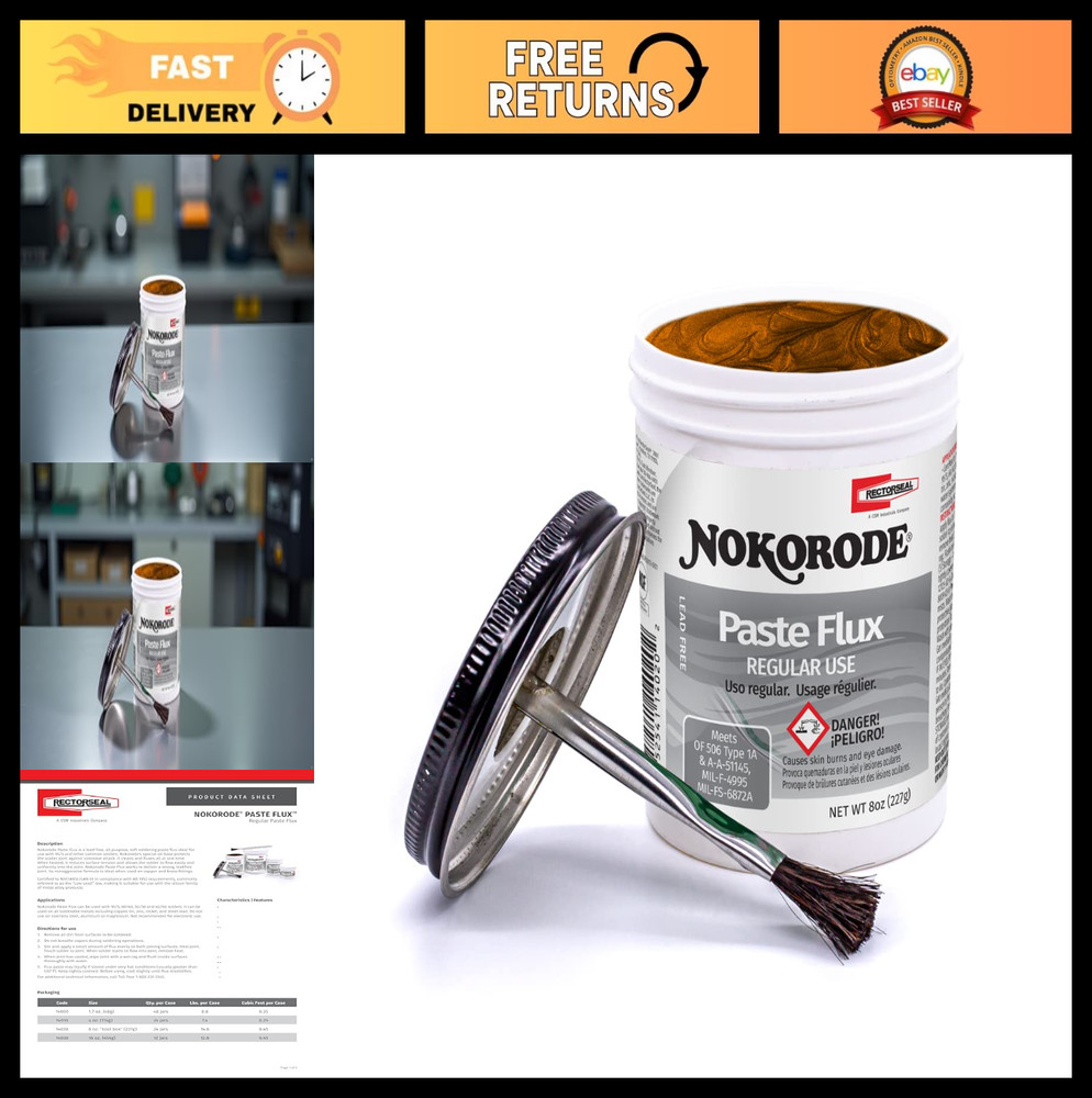 8oz Nokorode Regular Paste Flux for Soldering, Plumbing & Electrical Projects