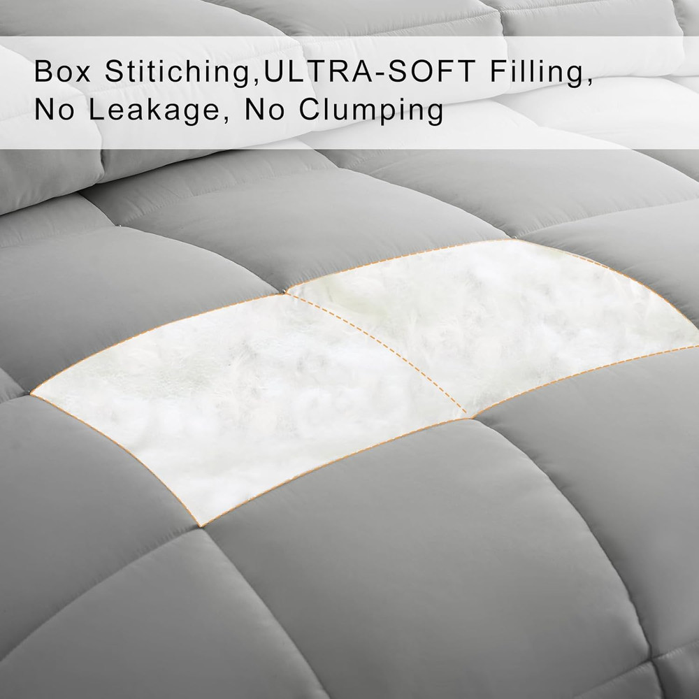 Luxury King Size Down Alternative Comforter - Reversible Light Grey