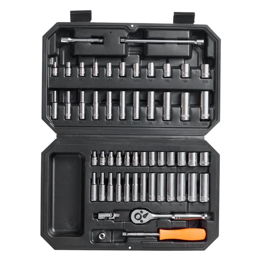 Socket Set, 1/4 Inch Drive Socket and Ratchet Set, 6-Point Socket Opening, 54