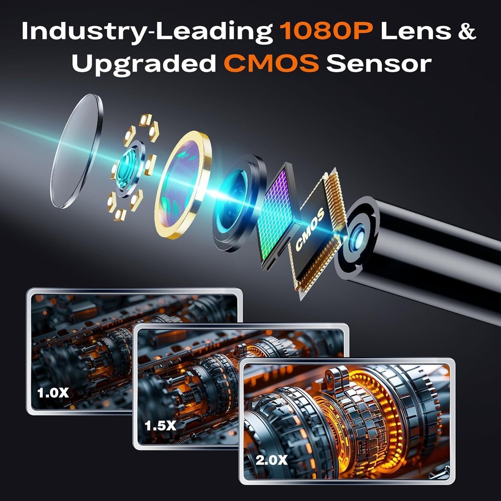 Endoscope Camera with Light, Handheld Borescope 4.3" IPS Screen, black