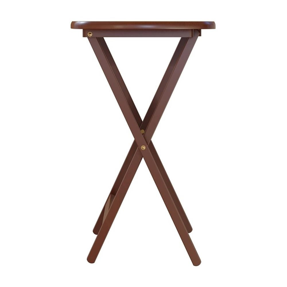 Pemberly Row 5-Piece Transitional Solid Wood Snack Table Set in Walnut