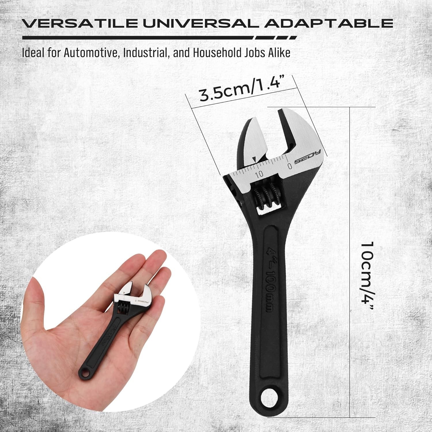 Mini Adjustable Wrench 4 Inch Small Wide Jaw Spanner with Inch Metric Scale