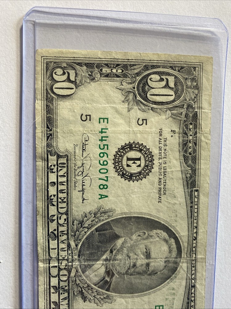 1990 USA banknote $50 Note Cutting Error
