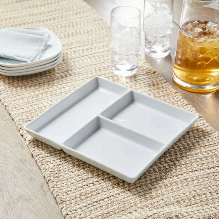White Porcelain Rectangular Divided Tray – 9x10 Inches, Kitchen & Serving