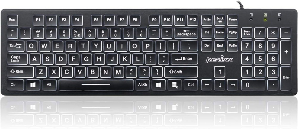Large Print Letters Computer Keyboard LED Lighted White Backlit Full Size Key
