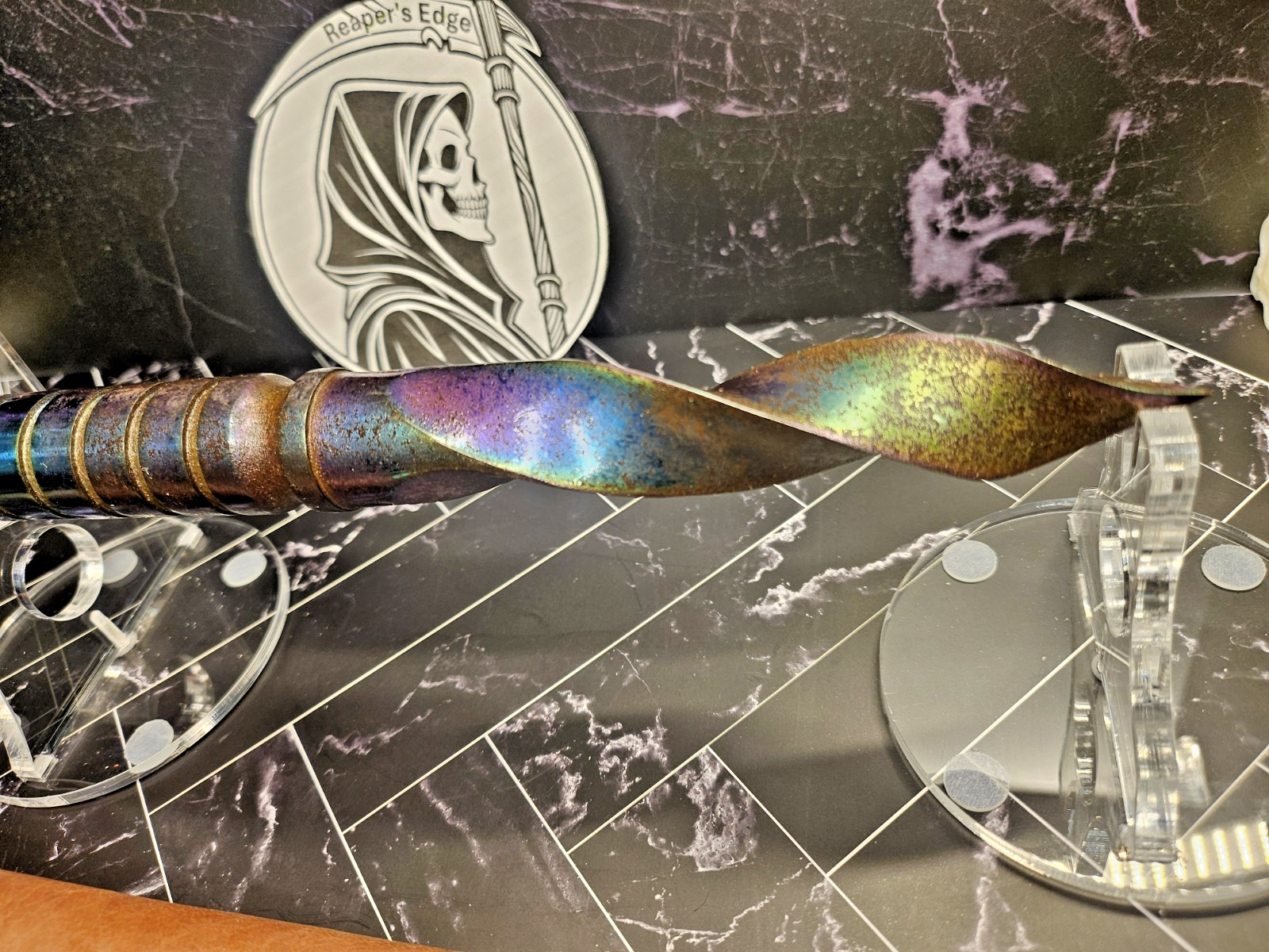 Rainbow steel drill bit knife/dagger S&D special due to rust stains. Unique item