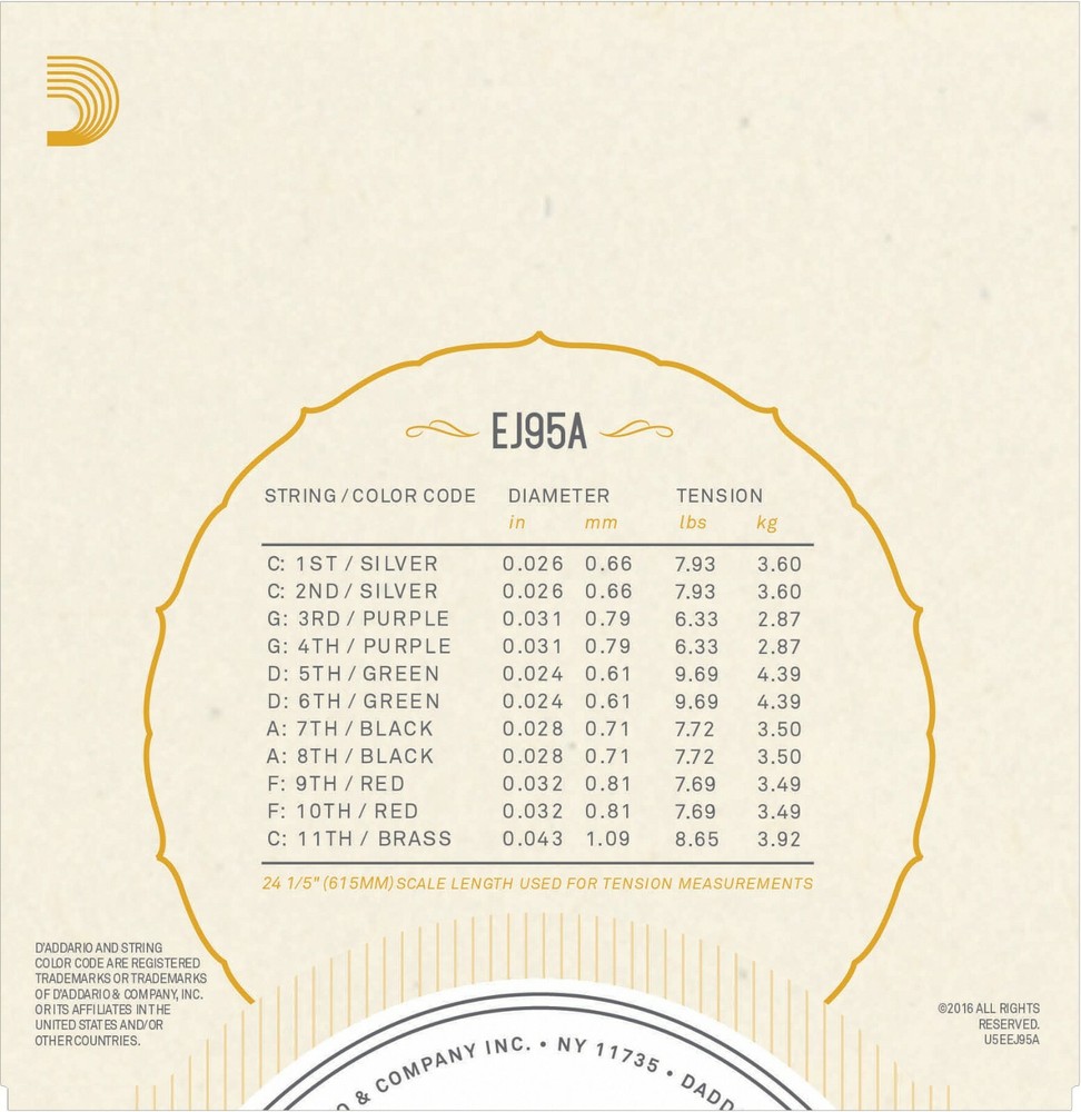 EJ95A D'Addario Arabic Oud Strings Silver Plated Copper