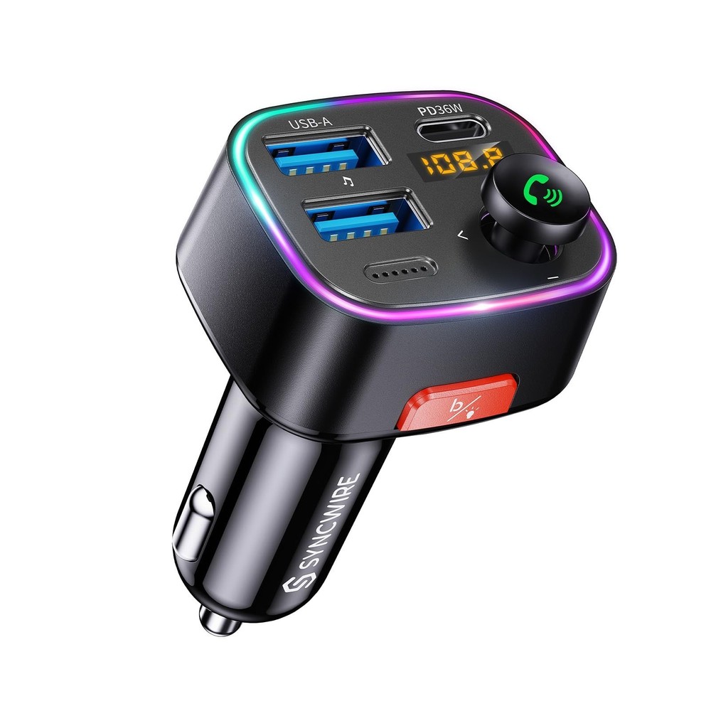 Bluetooth 5.4 FM Transmitter Car Adapter 48W Fast Charging HiFi Bass Sound USB D