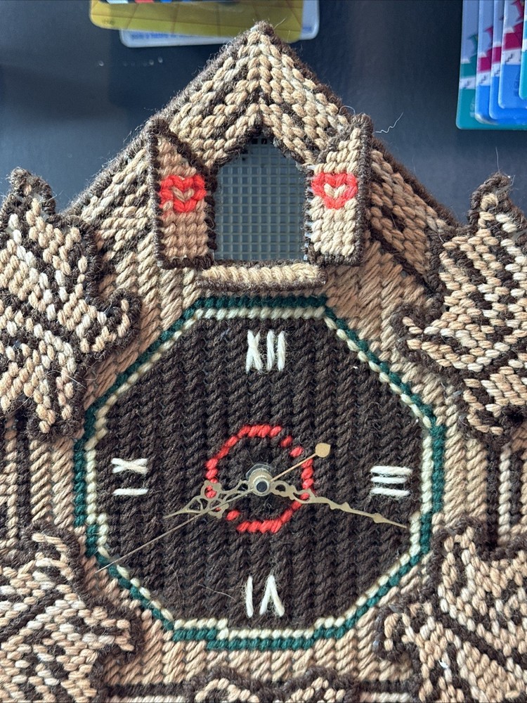 Vintage 13" x 11" Plastic Canvas Cuckoo Clock (unknown functionality)