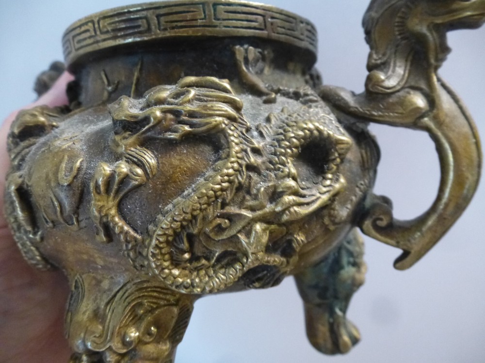 Vintage Bronze Foo Dog Dragon Burner