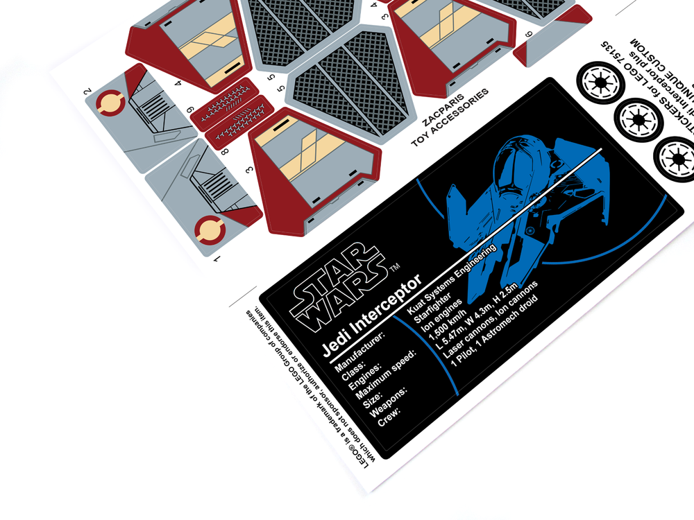 CUSTOM STICKERS for Set 75135 Obi-Wan's Jedi Interceptor , MODELS, Etc + EXTRAS