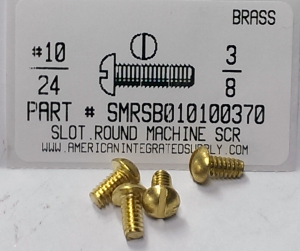 #10-24x3/8 Round Head Slotted Machine Screws Solid Brass (20)