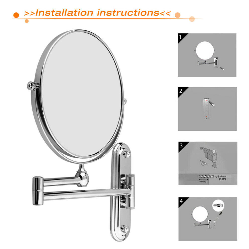 8" Extendable Wall Mounted Makeup Shaving Mirror Closeup Two Sides Home Bathroom