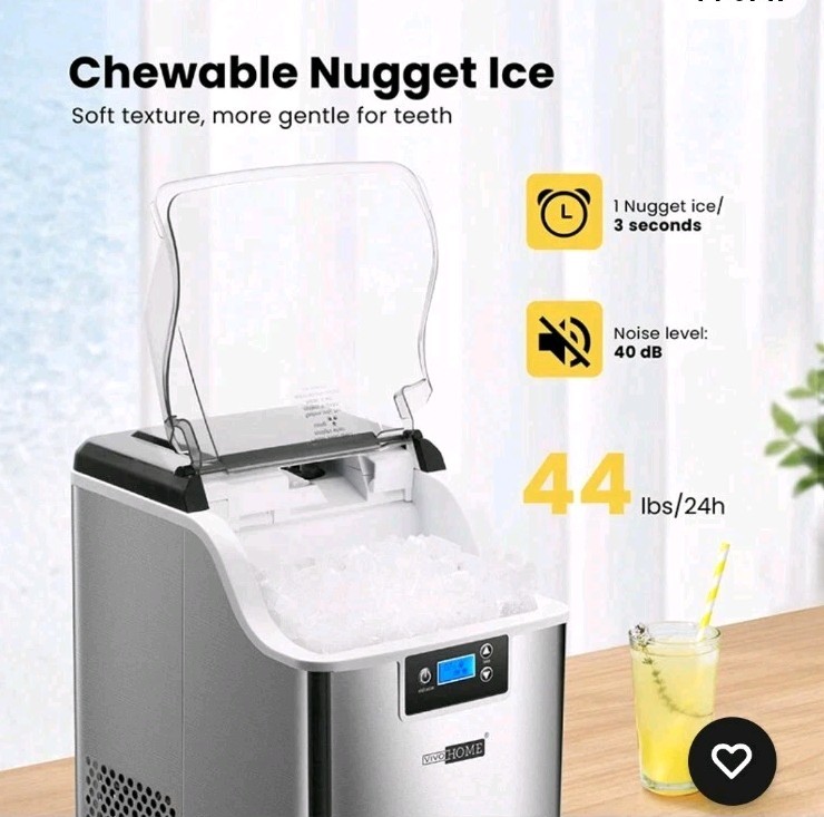 44lbs/Day Electric Chewable Nugget Ice Cube Maker Machine Self-Clean Function