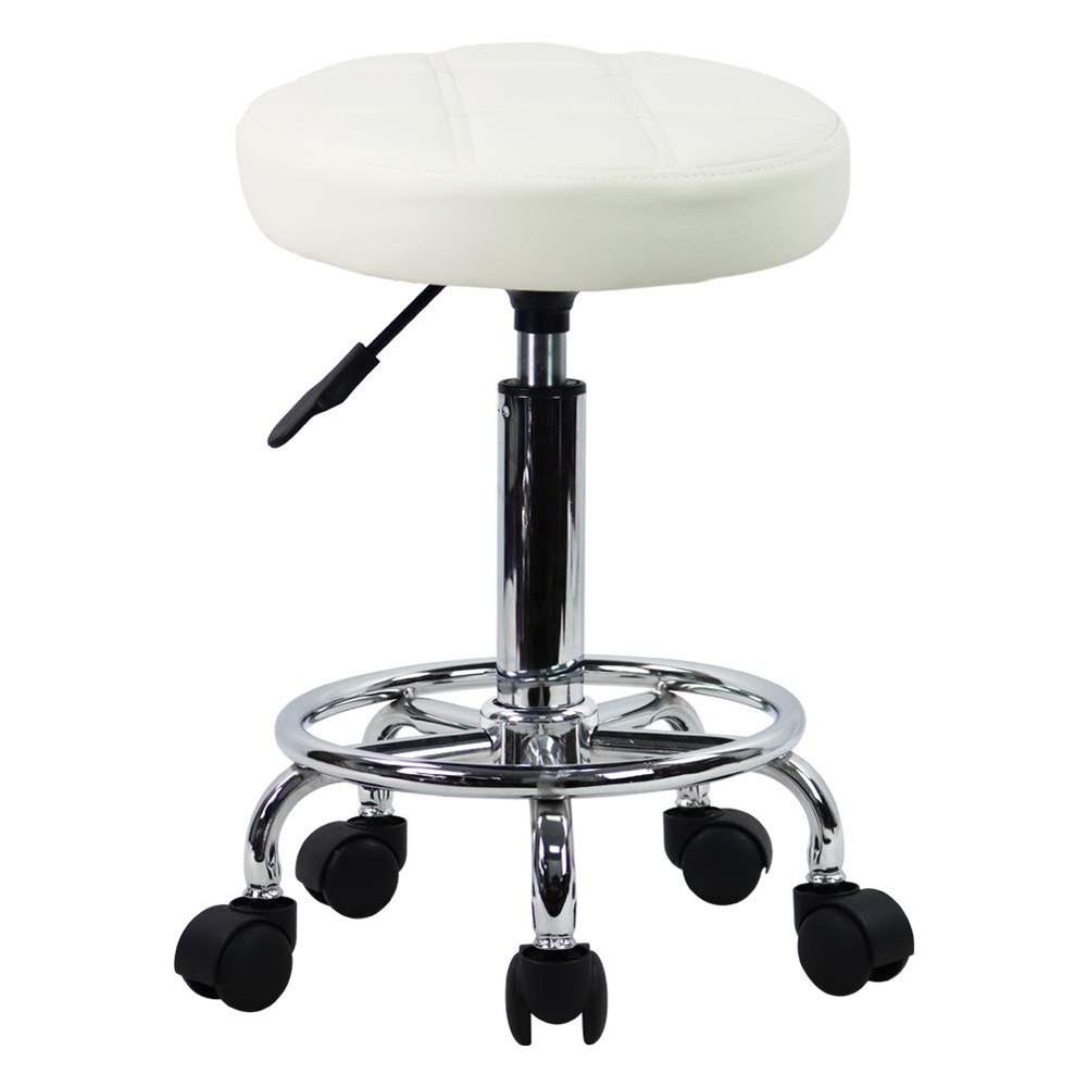 Round Rolling Stool Chair PU Leather Height Adjustable Swivel Drafting Work S...