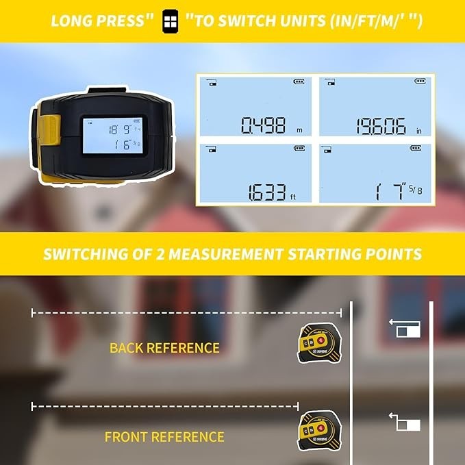 2-in-1 Laser Tape Measure 262ft – Digital Measuring Tape with LCD Display