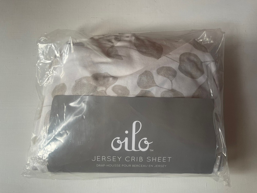 Oilo Jersey Crib Sheet In Tan Leaf 300 Thread Count