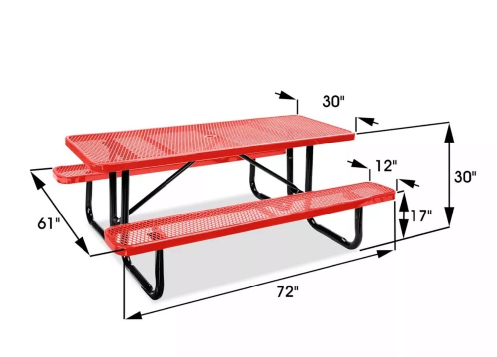PICNIC TABLE Commercial - All Metal Construction & Steel Frame 8 Ft Rectangular