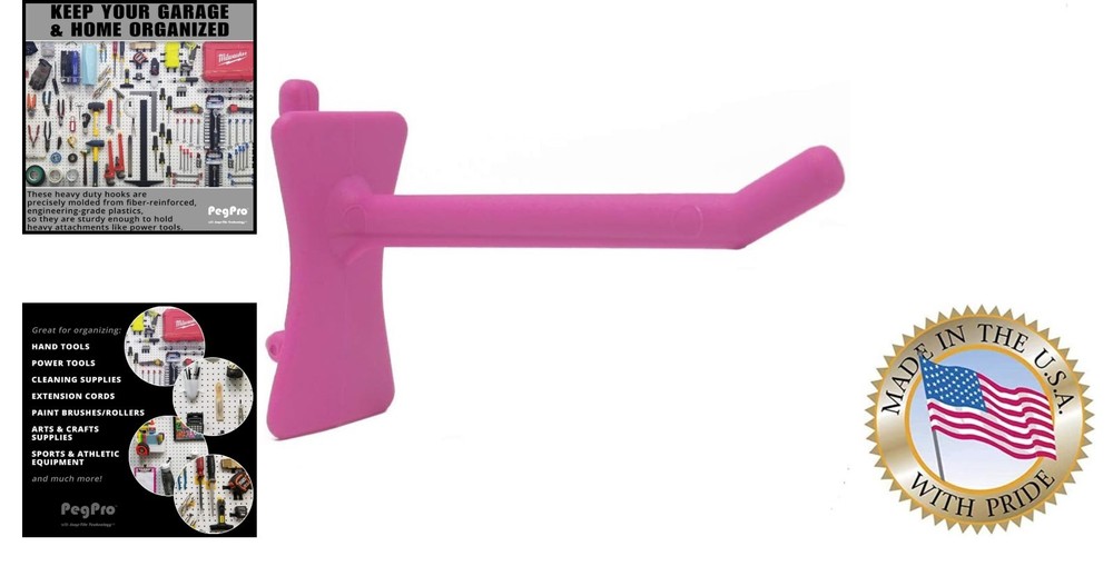 PegPro 2" Durable Plastic Hooks Kit - 24 Count in Pink for Pegboard Organization