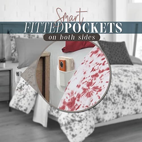 Reversible 10-Piece Comforter Set, Tie-Dye Print, Decorative King Burgundy