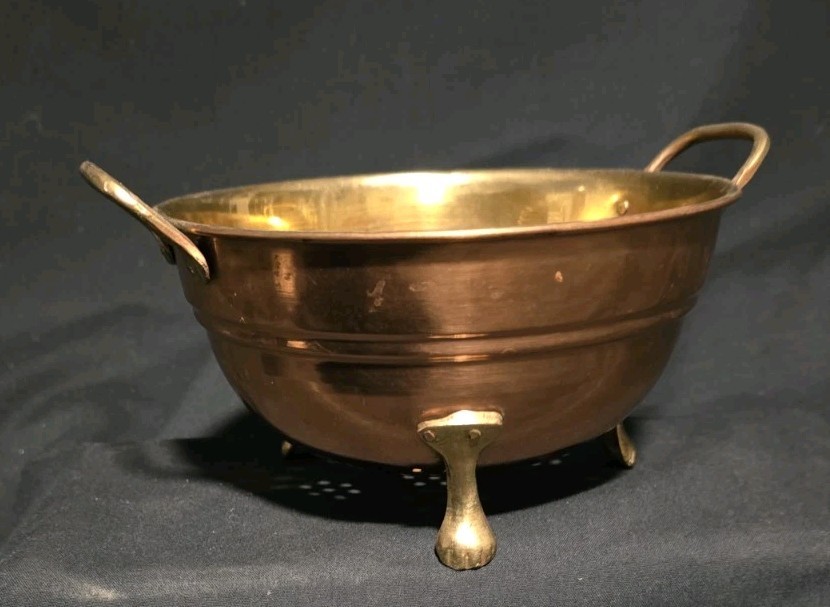 Heavyweight Small Copper- Solid Brass Handles Footed 7" Petite Colander Strainer
