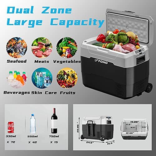 FOHO Portable Car Refrigerator with Telescopic Handle, 52 Quart - BLACK/GRAY