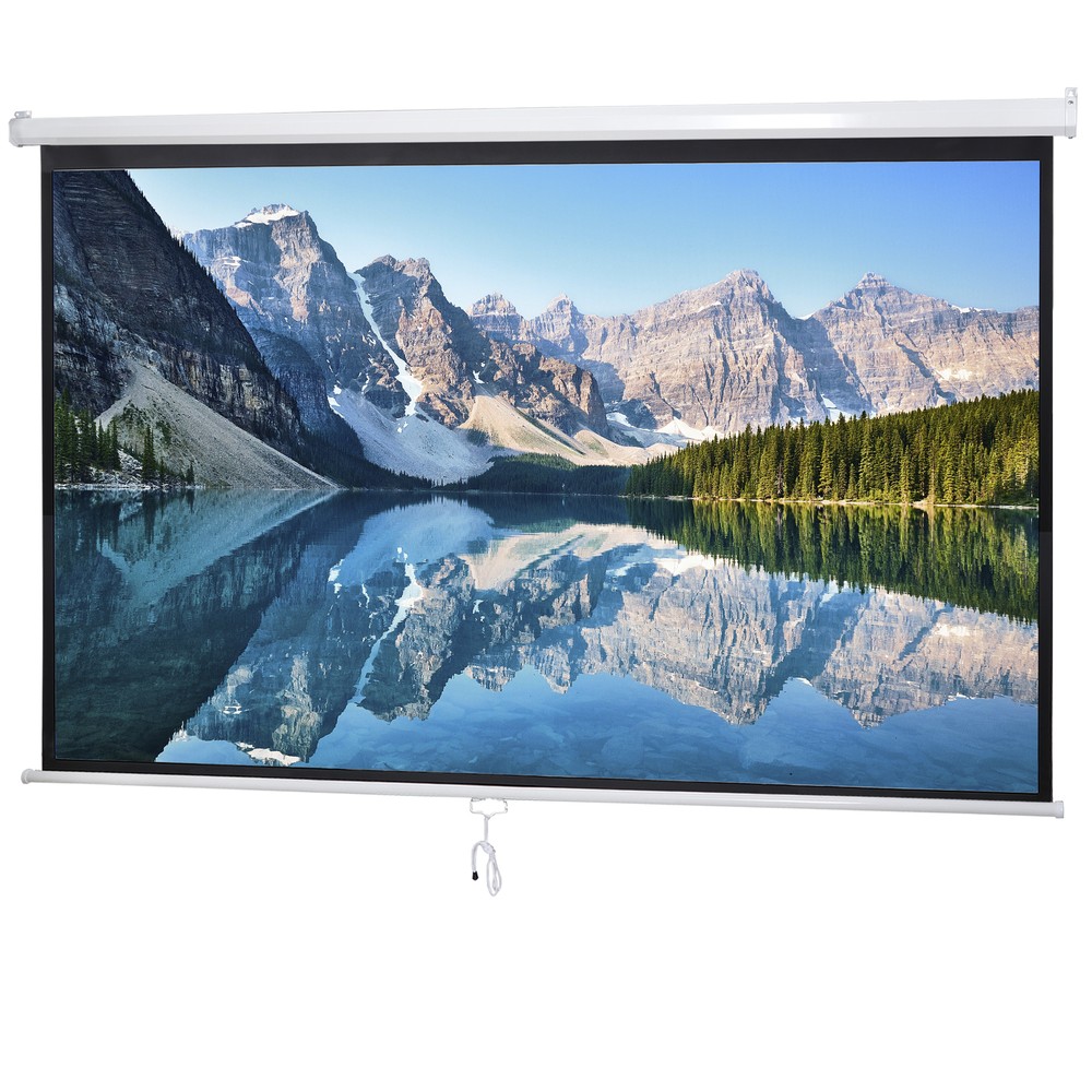 Projector Screen Pull Down 100" 16:9 HD Projection Screen Indoor Outdoor White