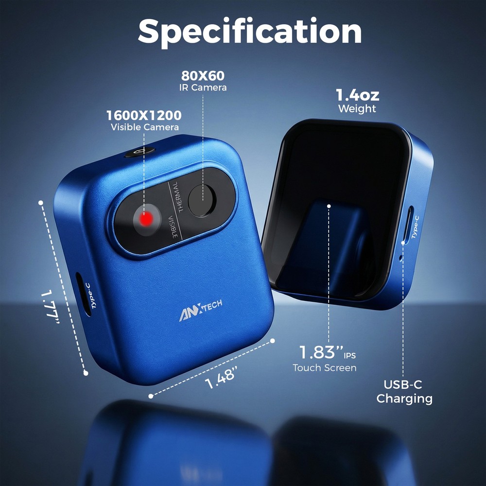 ANXTECH Small Thermal Imaging Camera 80*60 Resolution Thermal Imager Camera Blue