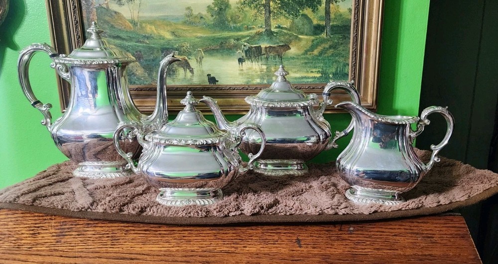 😎NICE! GORHAM ANTIQUE SHELL & GADROON SILVERPLATED 4pc COFFEE & TEA SET☕️🍵🍚🥛