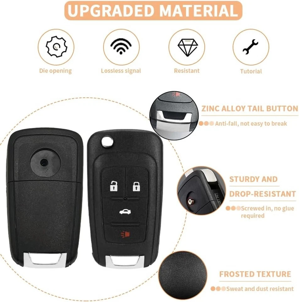 4 Button Key Fob Keyless Entry Remote Shell Case Replacement for Chevy black