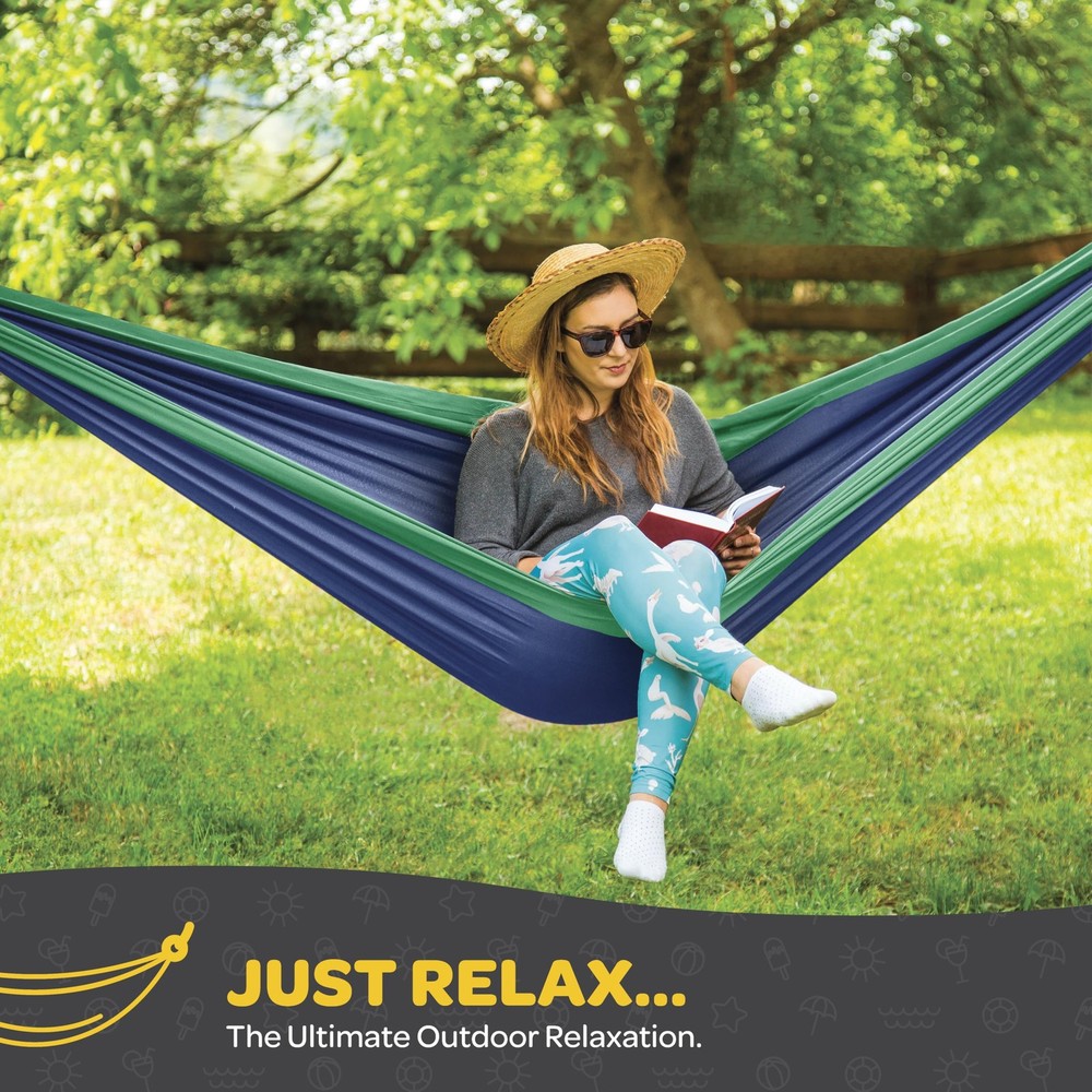 Durable Hammock 400 lb Capacity, Nylon Camping Medium, Blue & Light