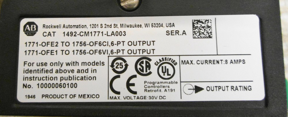 Allen-Bradley 1492-CM1771-LA003 Swing Arm Conversion Module 8A 30VDC