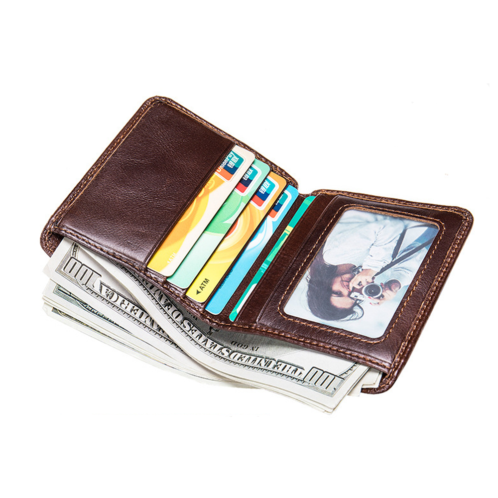 Mens Leather Bifold Wallet RFID Blocking Vertical Horizontal Brown