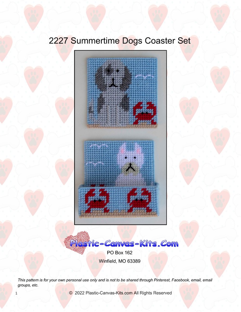 Summertime Dogs Coaster Set- Plastic Canvas Pattern or Kit