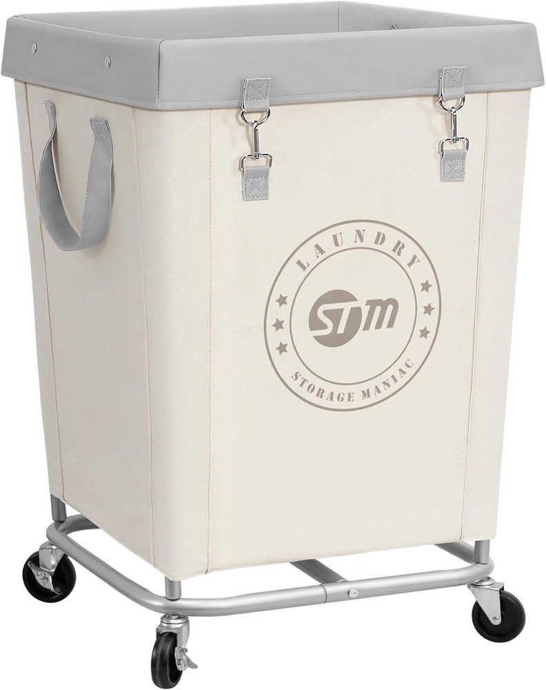 Durable Canvas Laundry Hamper with Heavy Duty Wheels and Button Closure 31"H