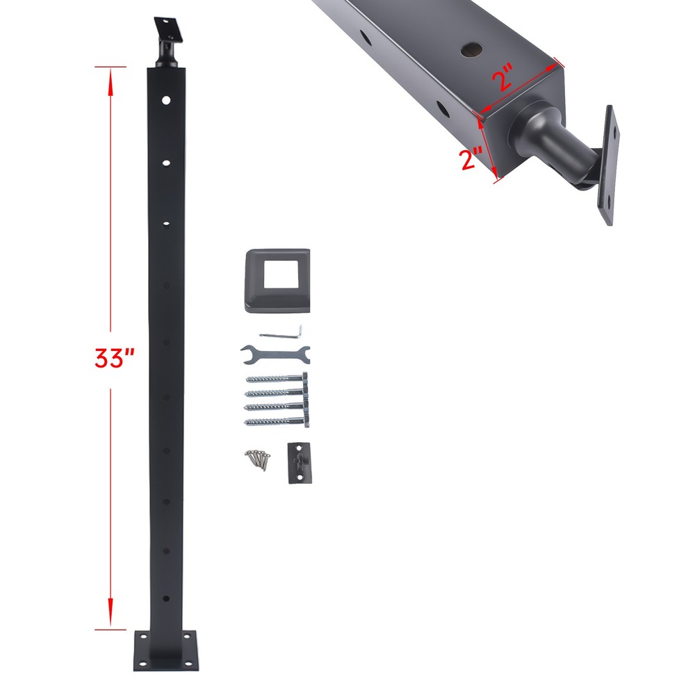 Black Cable Railing Post 35"x2"x2" Level Drilled Surface Mount Indoor Outdoor