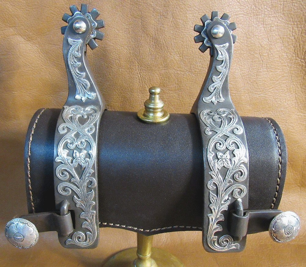 E Garcia Silver Spurs Floral Overlay Brown Finish