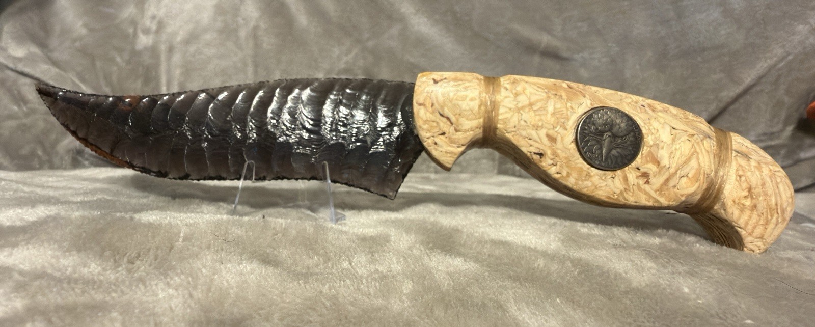 Handmade 6” Obsidian/Mahogany Obsidian  Fixed Blade Knife Wood/Resin Handle