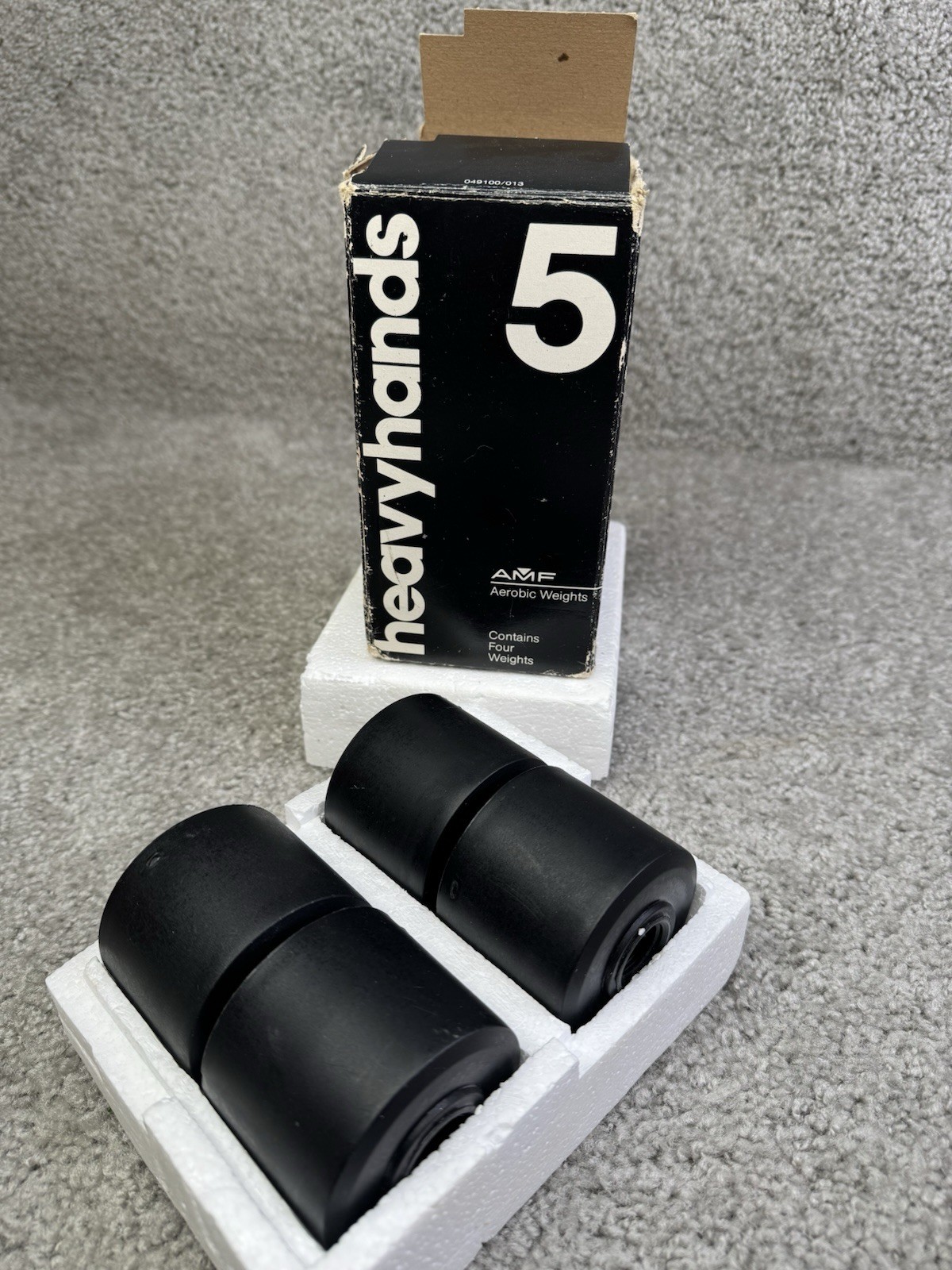 Vintage AMF Heavyhands 5 lbs Aerobic Weights Set of 4 Black USA w/ Box