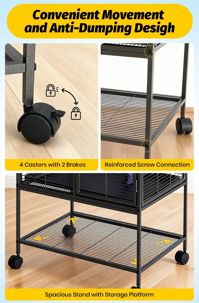 34'' Multi-Level Small Animals Cage w/ Ramp Extra Storage Stand RemovableTray
